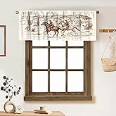 Western Valance Curtain Country Theme Hand Drawn Illustration of American Wild West Desert Cowboys Windows Curtain Valance for Kitchen Bedroom Bathroom Decor with Rod Pocket, One Panel 54X18 Inches