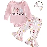 Twopumpkin My First Easter Baby Girl Outfit Newborn Infant Bunny Onesie And Bell Bottoms Ribbed Outfits With Heanband