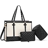 Keyli 3pcs Laptop Bag for Women,15.6 Inch Canvas Tote Bag Work Bags Large Business Computer Briefcase Shoulder Handbag Purse