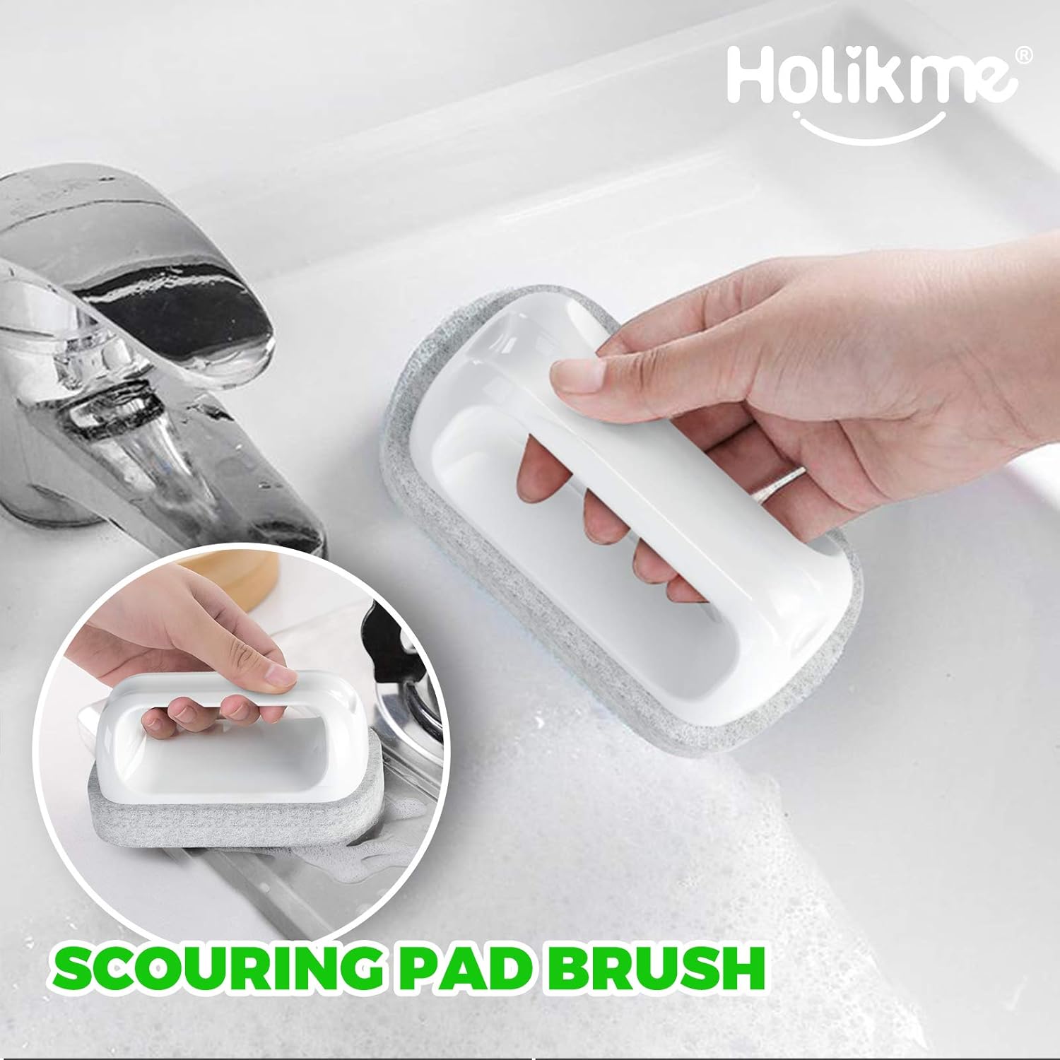 Holikme 5 Pack Kitchen Cleaning Brush Set, Dish Brush for Cleaning, Kitchen Scrub Brush&Bendable Clean Brush&Groove Gap Brush&Scouring Pad for Pot and Pan, Kitchen Sink, Green: Kitchen & Dining
