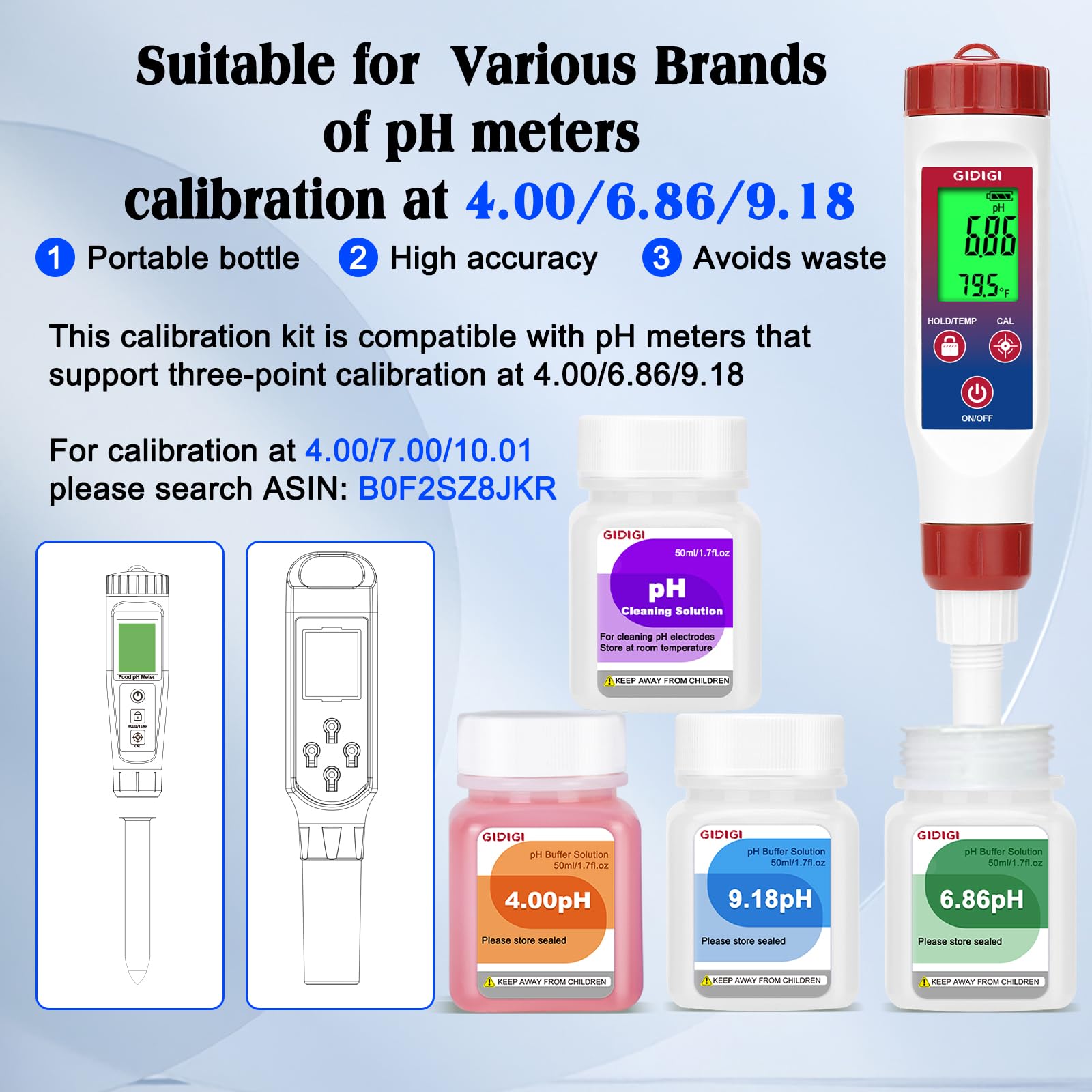 pH Calibration Solution Kit (4,7,10 Buffer Solution) & Electrode...