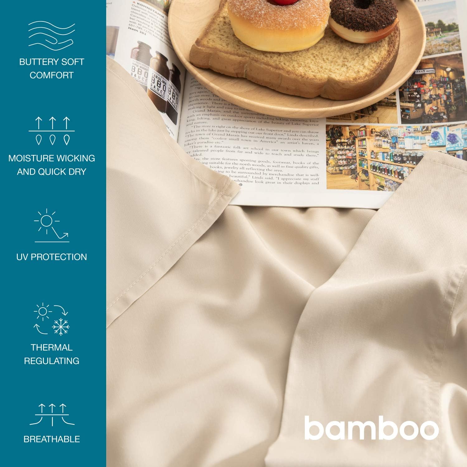 Bedsure 100% Bamboo Sheets Twin Size Cooling Sheets Deep Pocket Bed Sheets-Super Soft Hypoallergenic,Breathable - 3 Pieces 1 Fitted Sheet with 16 Inches, 1 Flat Sheet, 1 Pillowcases-Beige: Home & Kitchen