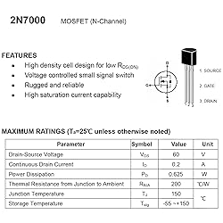 ALLECIN 2N7000 Mosfet Transistor TO-92 N-Channel