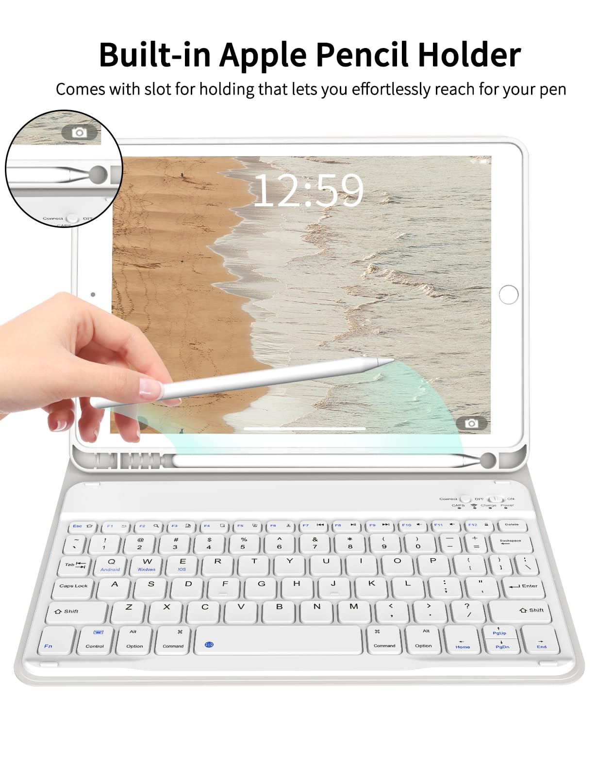 kenke Case with Keyboard for iPad 9th/8th/7th Generation 10.2 inch 2021/2020/2019 Detachable Wireless Bluetooth Keyboard Cover Thin & Light with Left Side Pencil Holder Auto Wake/Sleep（Gray）