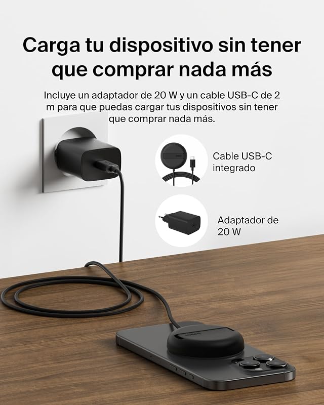 Carregador sem fios compatível com MagSafe, base de carregamento magnético de 15W, certificação Qi2, iPhone 17, Air, Samsung Galaxy S25, Pixelsnap e AirPods - com fonte de alimentação - Preto
