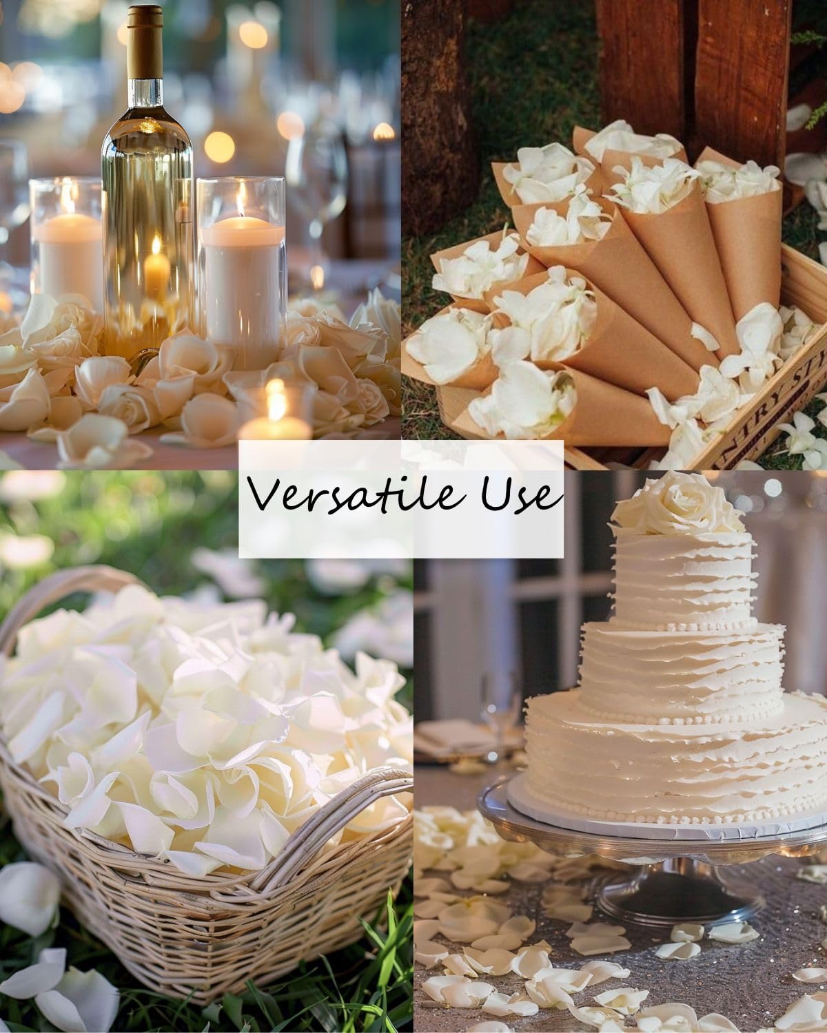 3.5oz REAL Rose Petals, Pearl White Freeze-Dried Petals Biodegradabel Wedding Natural Confetti, Perfectly Preserved Flower Petals for Table Decorations 100g