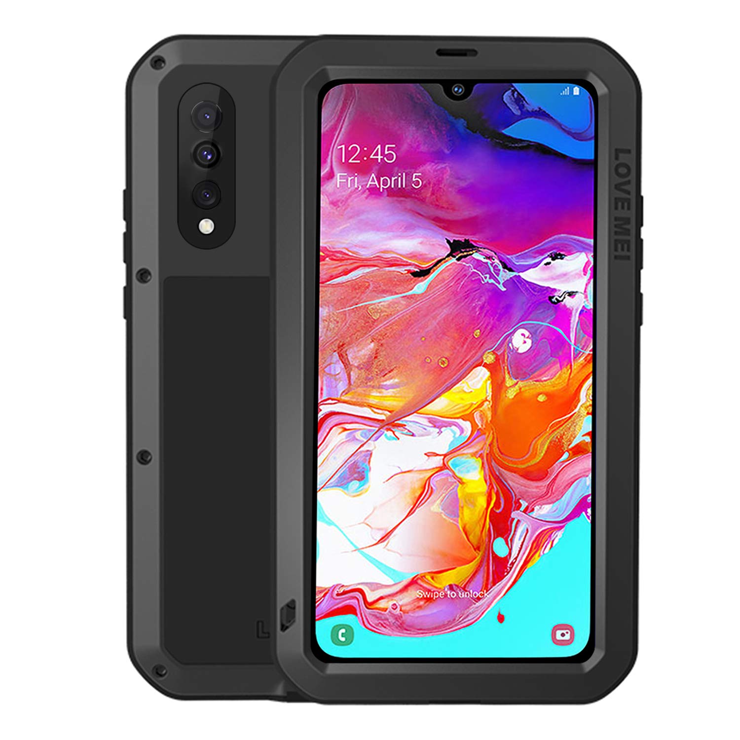 Simicoo Samsung A50S Metal Military Rugged Silicone Case Full Body Cover Built-in Gorilla Glass Heavy Duty Hybrid Shockproof Armor Impact Drop Protection Case for Galaxy A50S (Black)