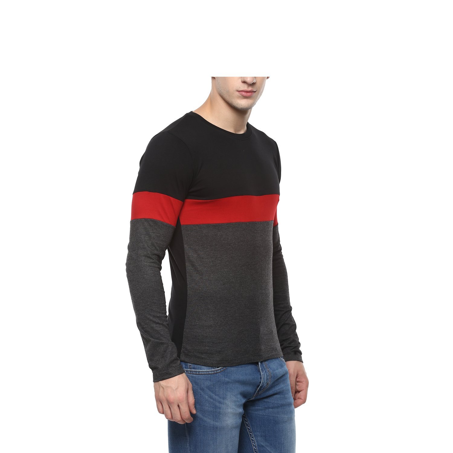 urbano fashion men's black, red, grey round neck full sleeve t-shirt