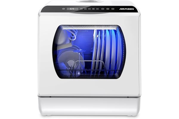 Portable Countertop Dishwashers, 5 Washing Programs Mini Dishwashers with 5 L Built-in Water Tank and Double-layered Glass Door, No Hookup Needed for Home, Apartments & RVs