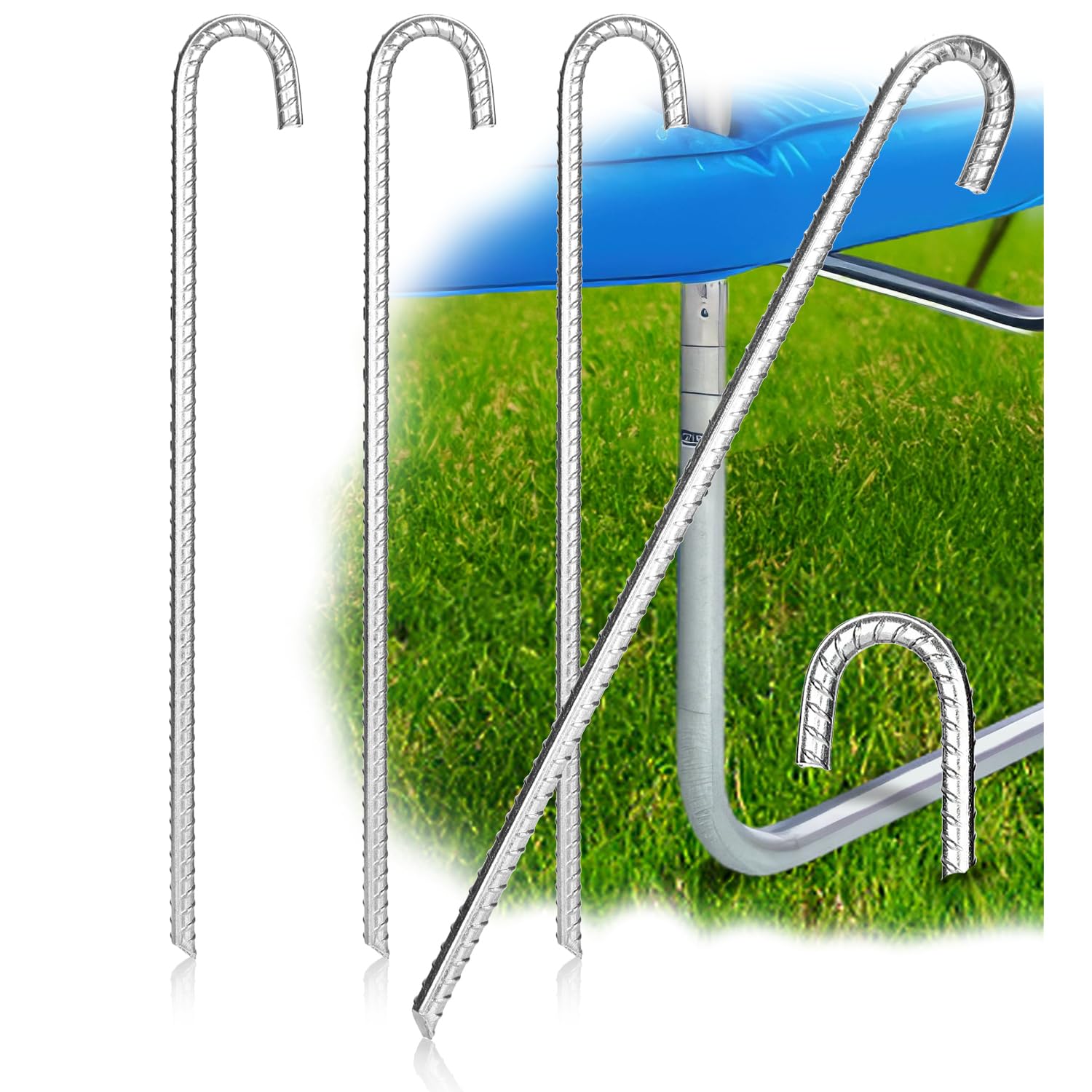 COM-FOUR® 4x XL ground anchors made of solid steel, J-shape 42 cm, Ø 1 cm - galvanized ground anchors for tents, gazebos, bouncy castles, trampolines, reinforcement rods, stable and rustproof
