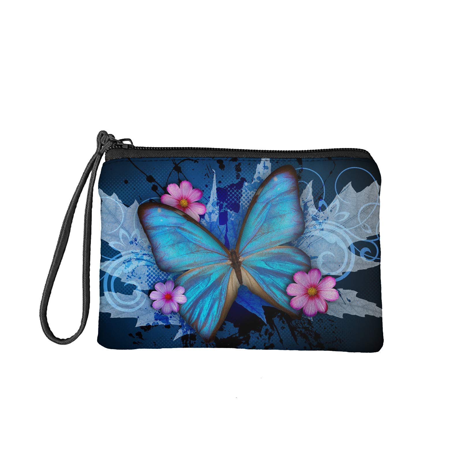 Pizding Womens Wallet Zip Around with Butterfly Print Makeup Cosmetic Bag Small Case Outdoor Handbag Durable Purse Long Style Large Capacity Money Clips Blue