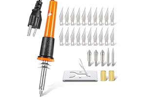 Honoson 30 Pieces Electric Hot Knife Cutter Tool, 20 Pieces Blades, 3 Blade Holders, 2 Pyrography Blades, Metal Stand Hot Car