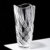 Yuccasly Glass Vase,Elegant Spiral Decorative Centerpiece for Home, Office,Wedding, Stylish Blown Glass Flower Vase, Clear