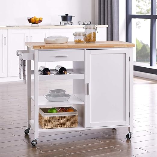 Amazon Com Belleze Rolling Kitchen Buffet Cart Wood Utility