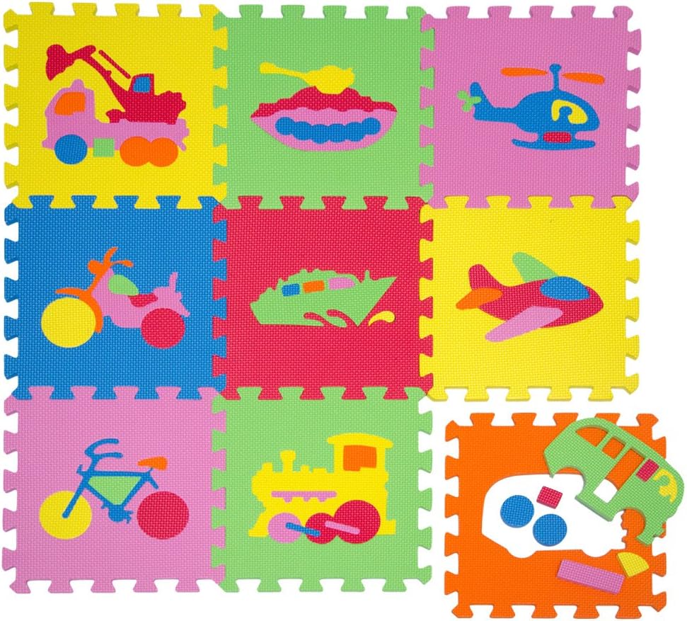 LittleTom Soft Baby Play Mat Children Foam Puzzle 9 Large Floor Tiles Vehicles