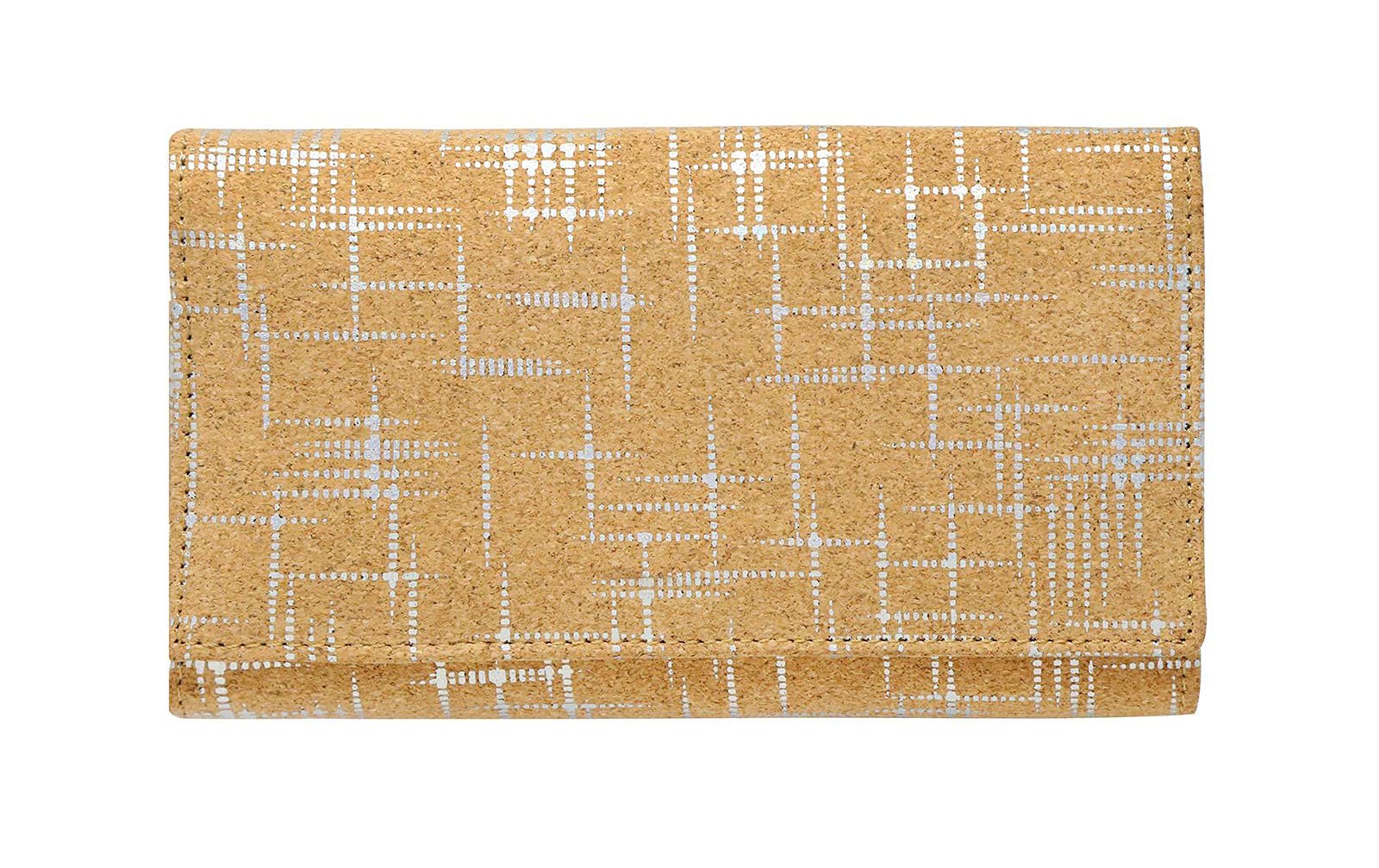 Hudson & James Ladies Designer Cork Vegan RFID Blocking Shield Compact Card Holder Wallet Purse Multi Card Women Clutch Wallet with Phone Pocket (Cork with Silver Accents)