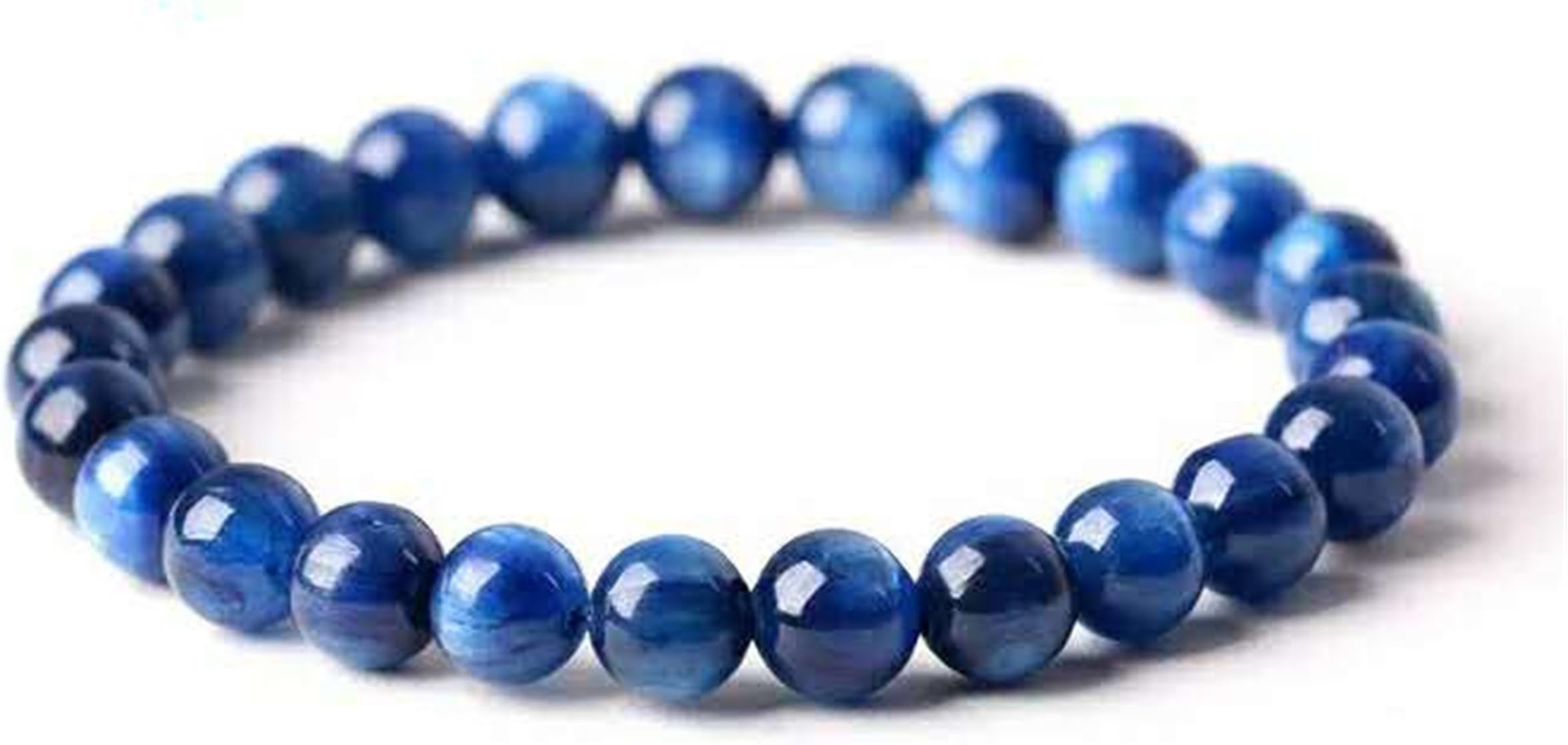7mm Genuine Natural Kyanite Gemstone Stretch Crystal Round Bead Bracelet