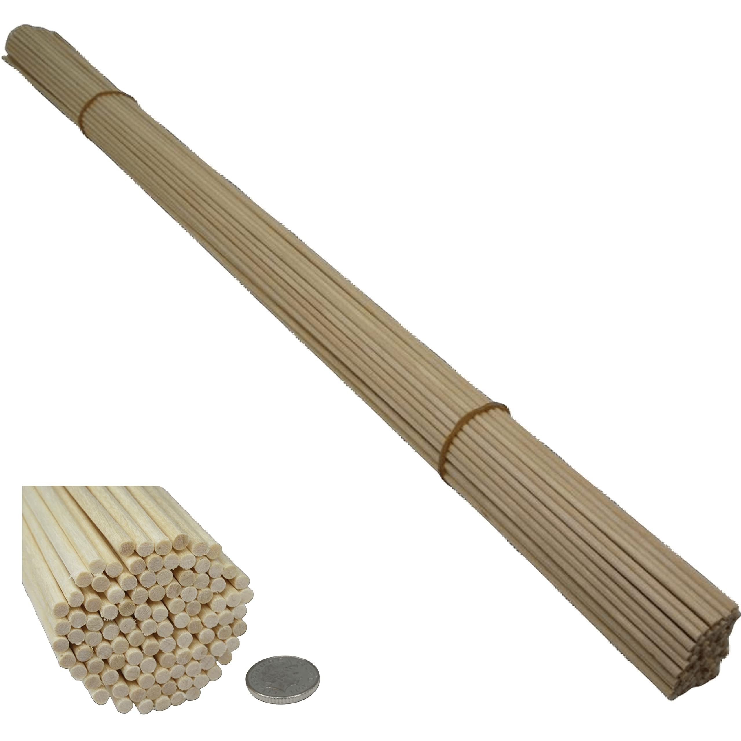 100 Pack of 4mm Hardwood Wooden Dowels - 60cm Long