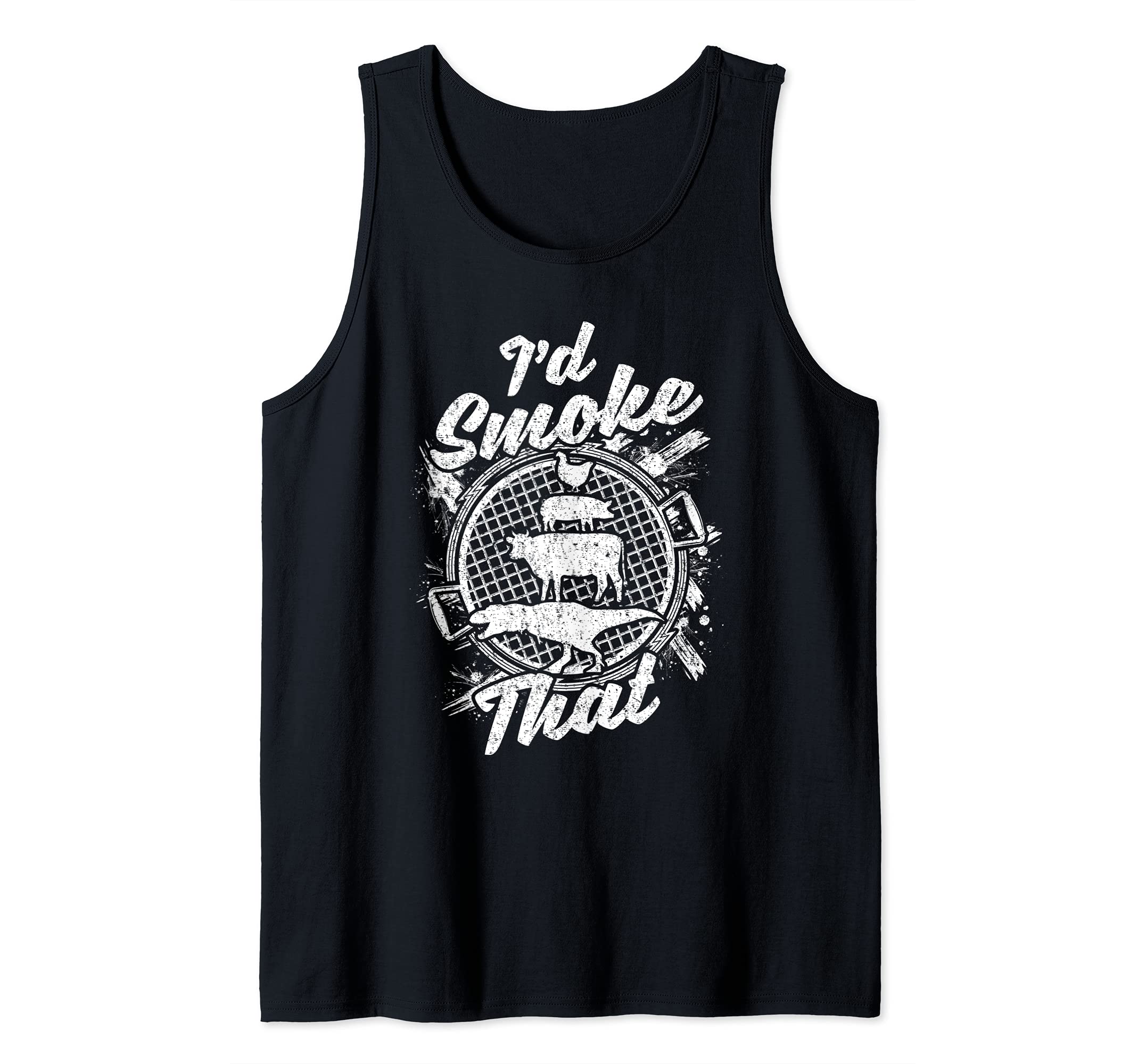 Smoke That Funny BBQ Quote Vintage Retro Meat Smoker Grill Tank Top