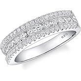 HAULTENG Moissanite Rings For Women D Color VVS1 Clarity Multi Row Eternity Band Ring 925 Sterling Silver Sz 5-10