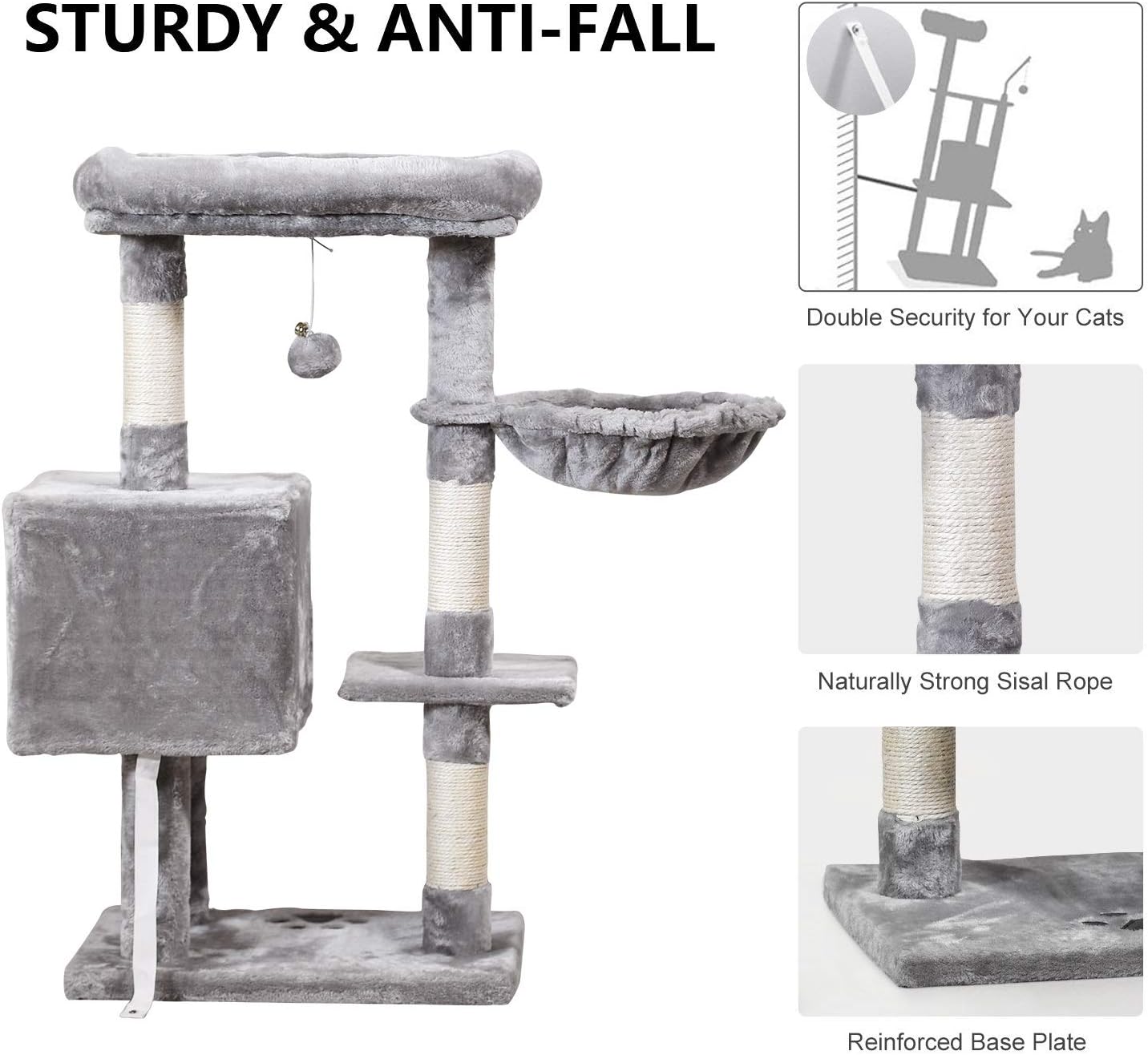 MQ Multi-Level Cat Tree Condo, Activity Center Cat Tower Furniture 36'' with Sisal-Covered Scratching Posts, Padded Plush Perch, Spacious Cat Cave & Baske for Small Kittens Adult Cats (Grey) : Pet Supplies