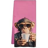 JFFTLL Pink Funny Monkey Kitchen Towels, Monkey Gifts for Women Dish Tea Towels for Kitchen Decor, Trendy Preppy Funny Animal Drink Coffee Decorative Hand Towel, 16x24 Inch