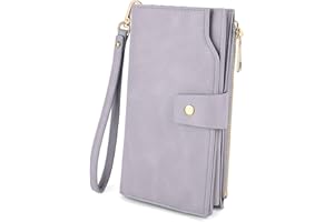 UTO Wallets for Women Wristlet RFID Large Capacity PU Leather Clutch Card Holder Organizer Ladies Purse Strap Thistle Purple 