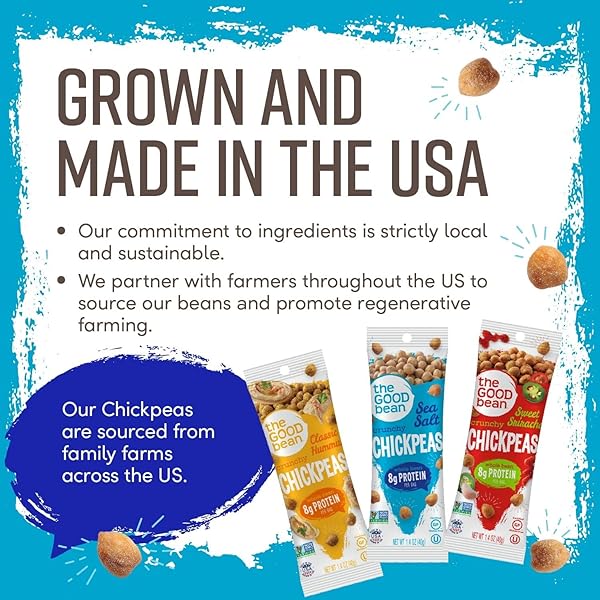 THE GOOD BEAN CRUNCHY CHICKPEAS – VARIETY PACK – (10 PACK) 1.4 OZ PACKET – SWEET SRIRACHA, SEA SALT, AND CLASSIC HUMMUS ROASTED CHICKPEA BEANS – VEGAN SNACK WITH GOOD SOURCE OF PLANT PROTEIN AND FIBER