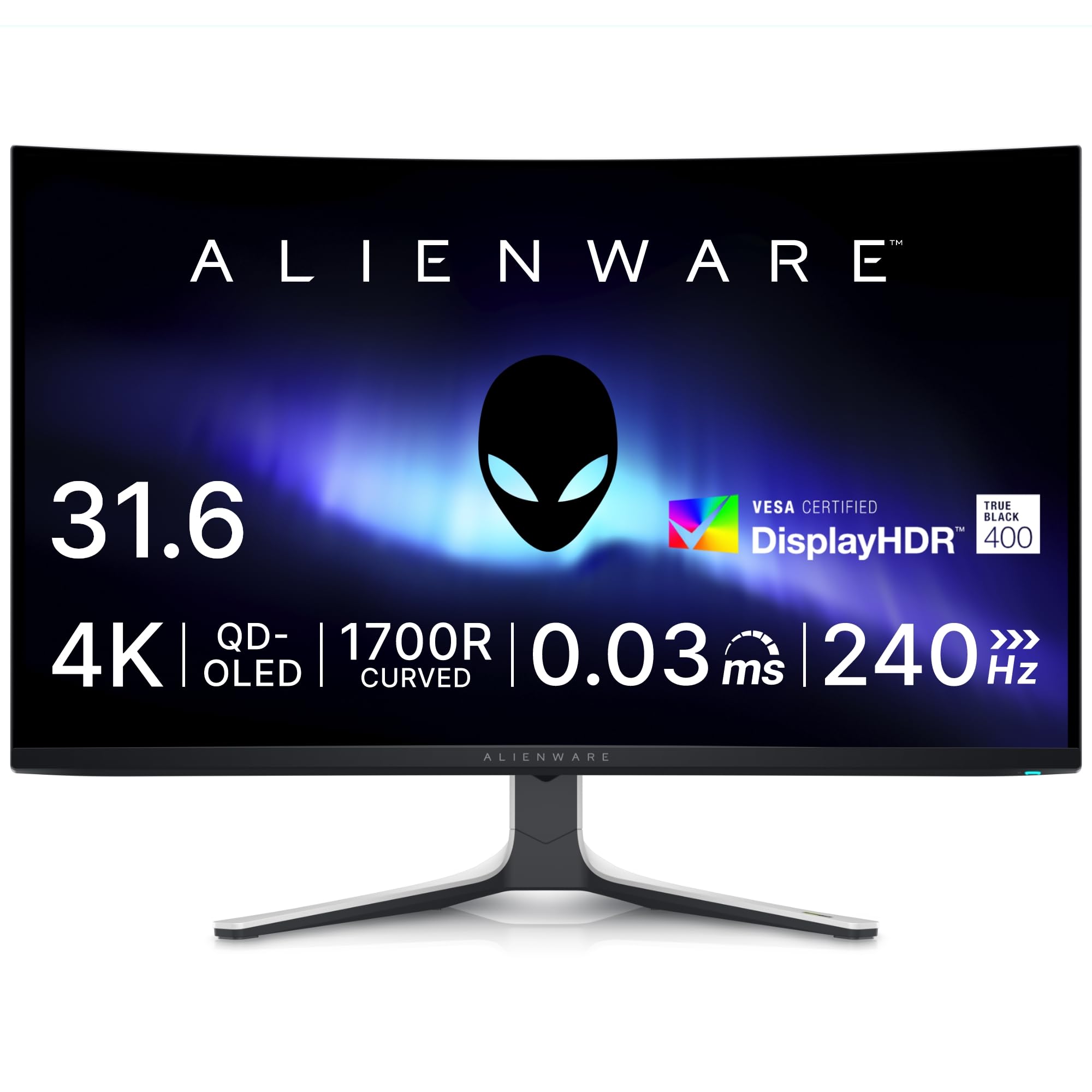 Dell AW3225QF 32インチ 曲面 有機EL Alienware ゲーミングモニター(3年間無輝点交換保証/4K/QD-OLED/1700R曲面/DP1.4×1,HDMI×2/DCI-P3 99%/高さ調整,傾き/0.03ms/240Hz/G-SYNC Compatible,DisplayHDR TrueBlack 400,Dolby Vision HDR)商品画像