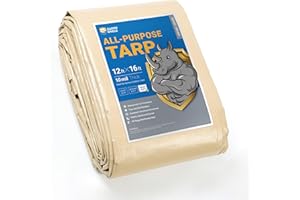 GUARD SHIELD Beige Tarp Heavy Duty Waterproof 12x16 Feet Outdoor Poly Tarps Cover Thick UV Resistant Canopy Tarpaulin with Gr