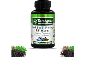 HERBOGANIC Black Seed, Moringa and Flaxseed Oil Softgels Capsules - 90 Count - Blended with Other Herbal Products-Supports Overall Health Wellness and Immunity.