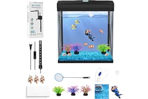 UTFFEDY Betta Fish Tank 2 Gallon Glass Aquarium Starter Kit, 13 in 1 Multi-Functional Mini Tank with LED Power Filtration and Complete Accessories for Shrimp Goldfish, Tabletop Decor, Gift (Black)