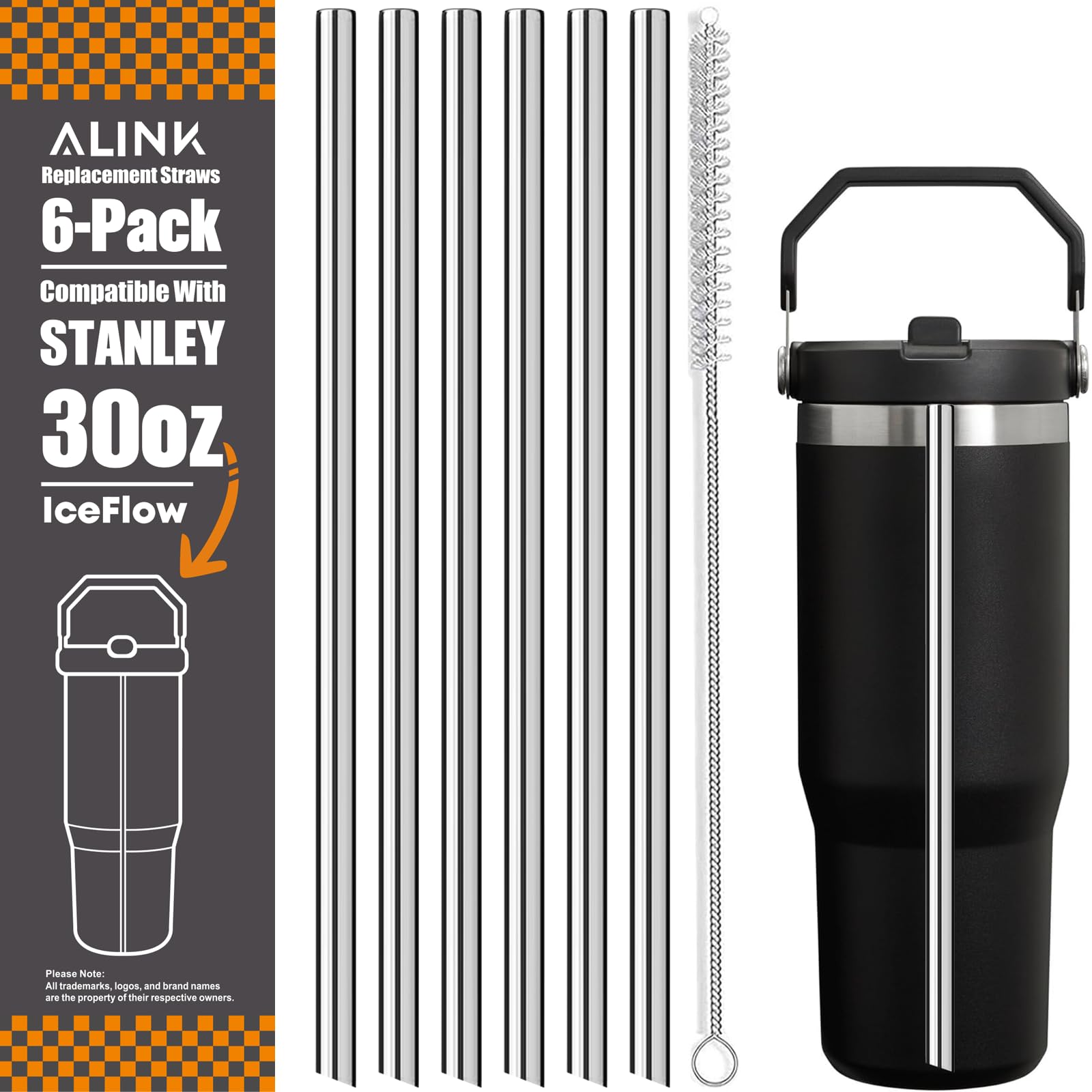 Photo 1 of ALINK Stainless Steel Straws Compatible with Stanley Iceflow 30oz Flip Tumbler, 6 Pack Reusable Metal Straws for Stanley Ice Flow 30oz Cup Lid Only, Plus Straw Cleaner Brush