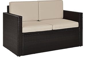 Crosley Furniture Palm Harbor Wicker Outdoor Loveseat, 2-Person Patio Couch for Porch, Deck, Backyard, Brown with Sand Cushions