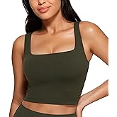 CRZ YOGA Butterluxe Square Neck Crop Tank Tops for Women - Workout Longline Sports Bras Padded Yoga Camisole