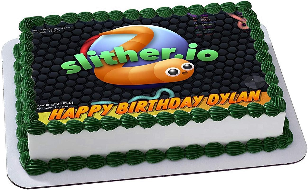 Slither io Edible Cake Image Topper Personalized Birthday 1/4 Sheet Custom Sheet Party Birthday Sugar Frosting Transfer Fondant Image ~ Best Quality Edible Image for cake