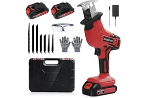 SKOVENSY Cordless Reciprocating Saw, 2 x 2.0Ah Battery, Cordless Variable Speed, Blades Kit for Wood/Metal/PVC Cutting RED-A