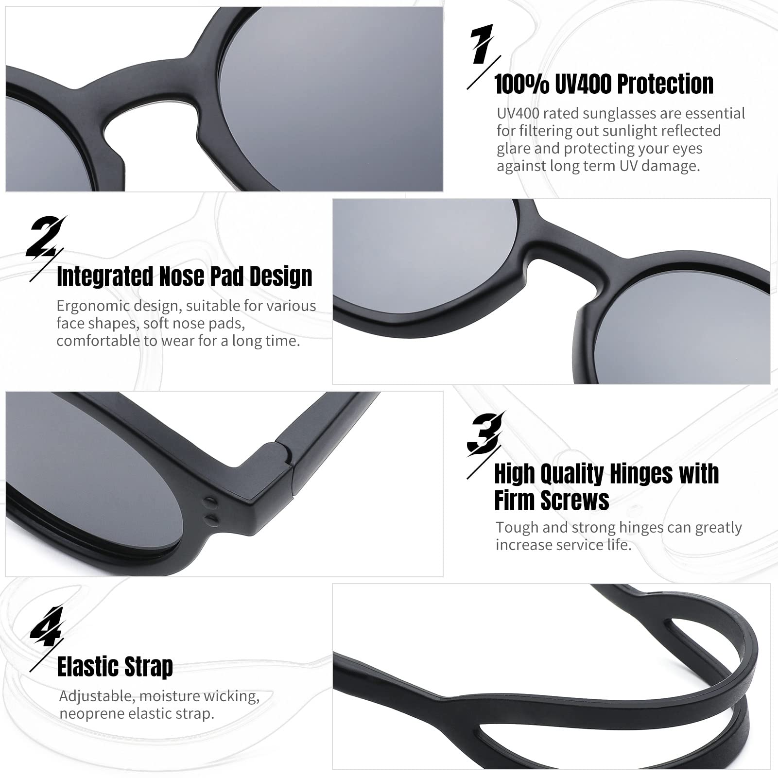 COASION Baby Polarized Sunglasses with Strap Adjustable TPEE Flexible Frame for Toddler Girls Boys Age 0-36 Months