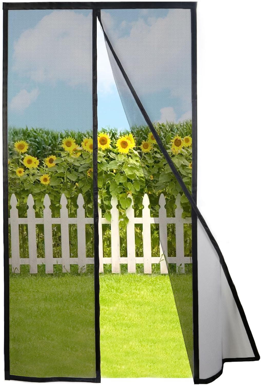 Risareyi Magnetic Screen Door Self Closing, 24 x 72 inches, Black Upgraded Polyester Thicken Mesh Mosquito Net for Patio Door, with Magnets, Keep Bugs Out, with Hook Tape