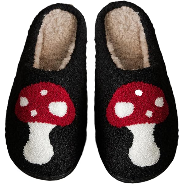 Cute Mushroom Slippers For Women & Men - Fuzzy Fluffy Plush House Shoes With Memory Foam, Non-Slip Sole
