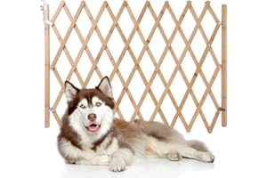 Hoomall Retractable Dog Gate Expandable Dog Fence Wooden Screen Door Accordion Gates Portable for Doorways Dog Pet Gate Pet Safety Patio Garden Lawn