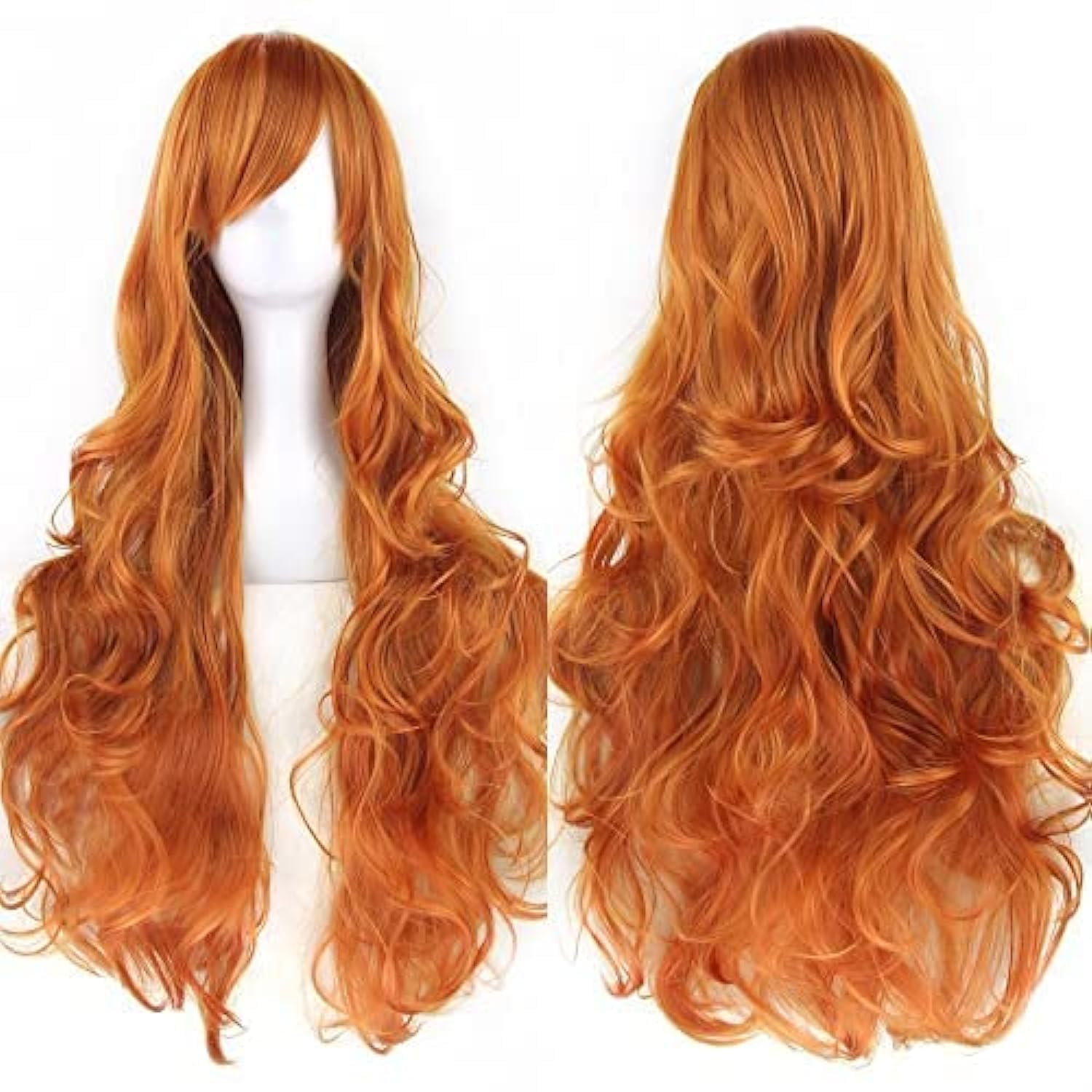 IMISSU 80cm Long Curly Natural Hair Cosplay Wig with Bangs Colorful Halloween Costume Party Wigs for Women (Orange)