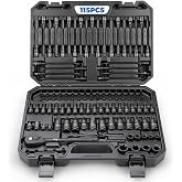 115 Pieces Torx and Allen Bit Socket Set with Ratchet Wrench | 1/4", 3/8",1/2" S2&amp;CRV Drive Bit Extra Long, Torx, Hex, Ball End, Tamper Proof, SAE &amp; Metric