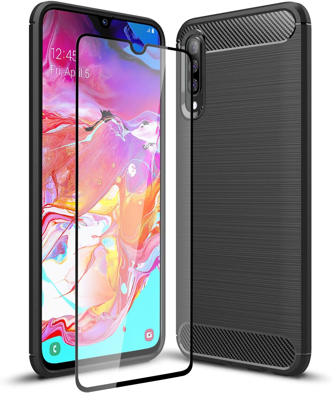 Olixar for Samsung Galaxy A70 Case with Screen Protector - 360 Full Body Coverage Hard PC - Dual Layer Rugged Heavy Duty Cover - Shockproof Tempered Glass - Sentinel - Black