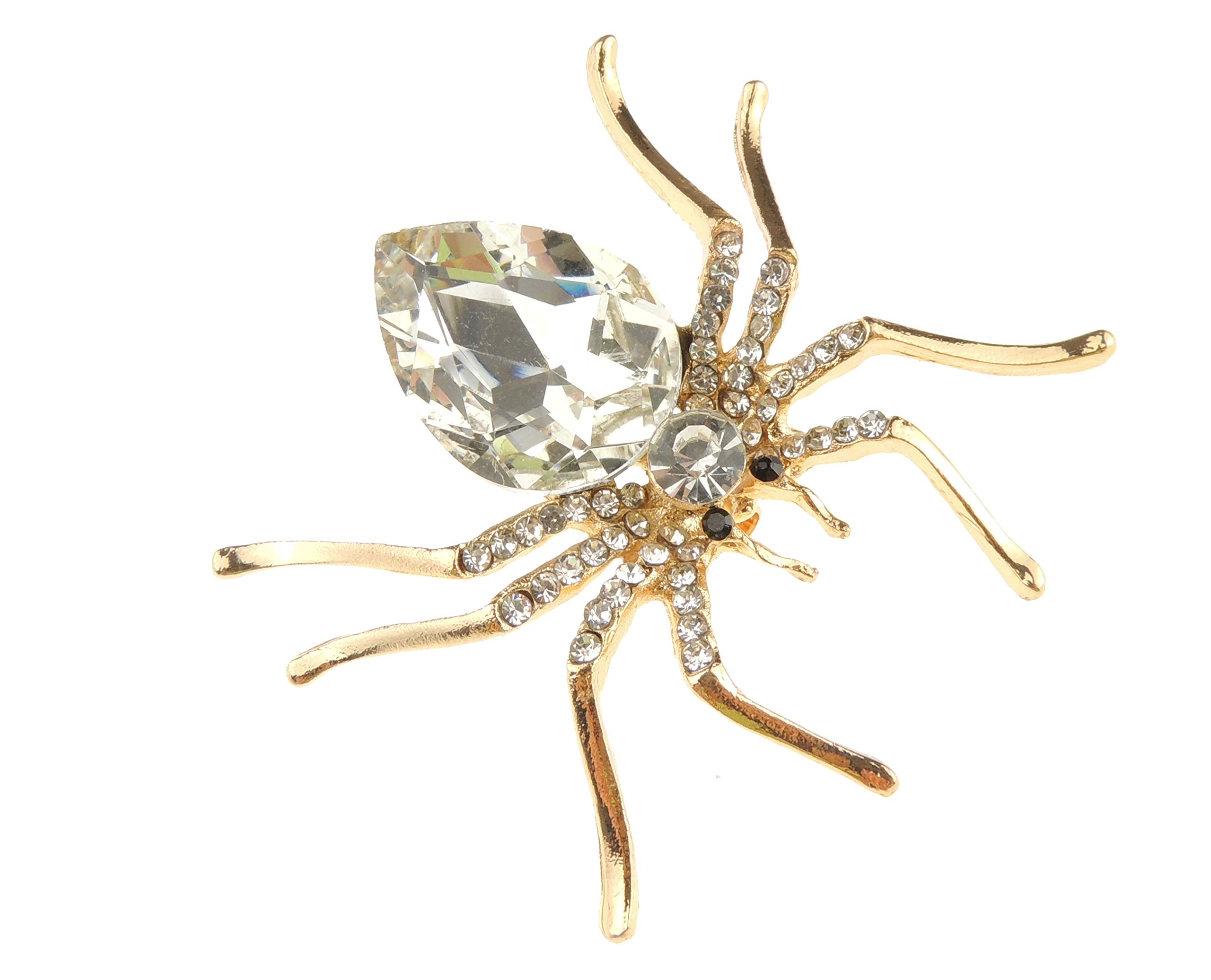 Ladies Large Crystal Diamante Gold Silver Grey Spider Brooch Boxed (Clear Gold Tone)
