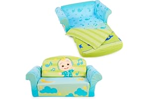 marshmallow Furniture, Cocomelon 3-in-1 Slumber Sofa Baby Lounger, Convertible Kids Couch, Sofa Bed & Foam Toddler Nap Mat with Attached Blanket