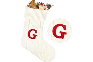 PHOXPH 21 Inches Knitted Christmas Stockings with Initials, Large White Custom Monogram Christmas Stockings with Letter, Suitable for Xmas Holiday Party Gifts & Decoration for Fireplace (White-G)