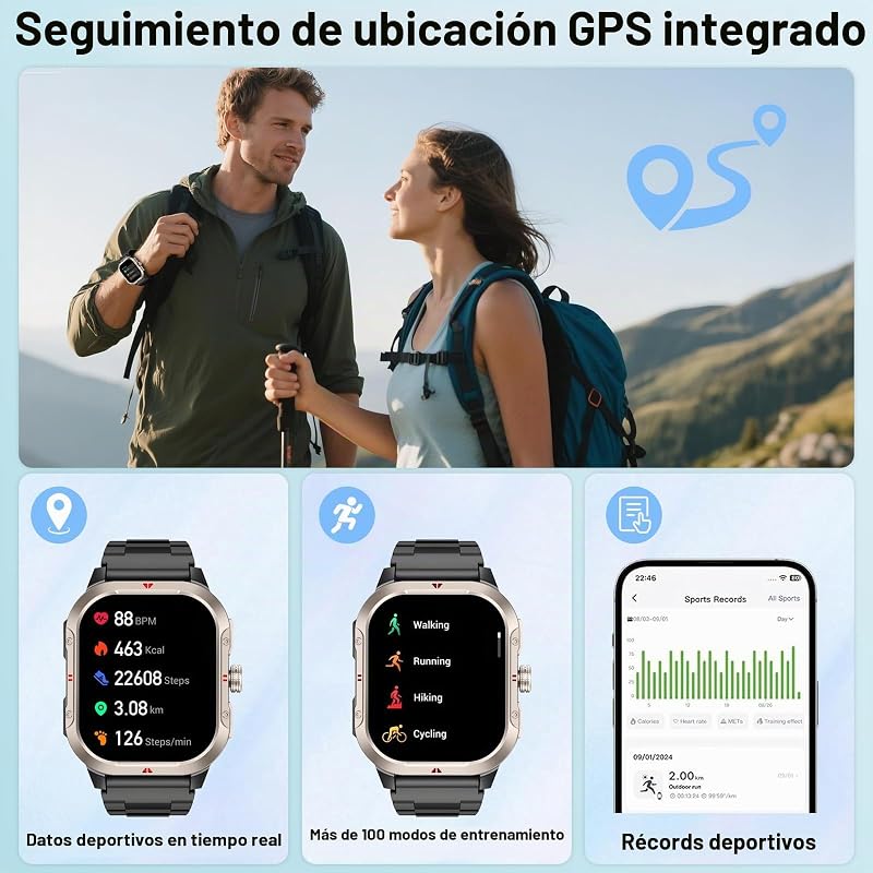 Relógio Inteligente Masculino com GPS, Relógio Inteligente de 2,06'', Rastreador de Fitness