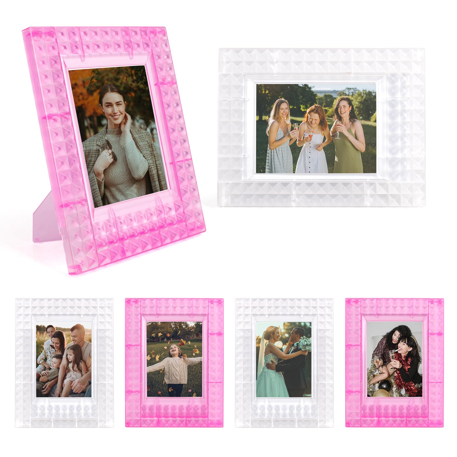 HIYQIN 2x3 Mini Photo Frame - 6 Pack Mini Plastic Photo Frame Compatible with Fujifilm Instax/Polaroid 2 x 3 Film - Fuji Instax Film Frame - Clear+Pink