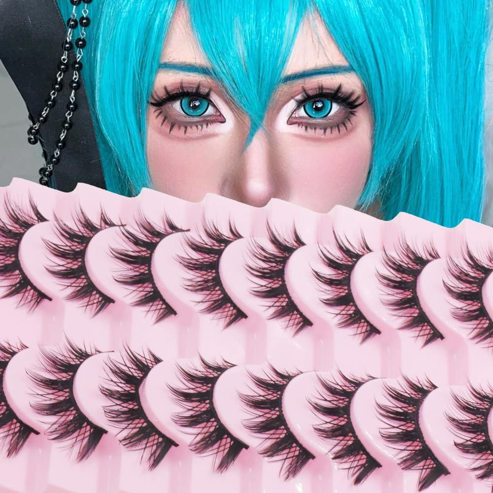 Photo 1 of AUGENLI 10 Pairs Manga lashes Cosplay Eyelashes Japanese Style Makeup Thick Eyelash Extension Masquerade Party Eyelashes, Create Gorgeous Makeup
